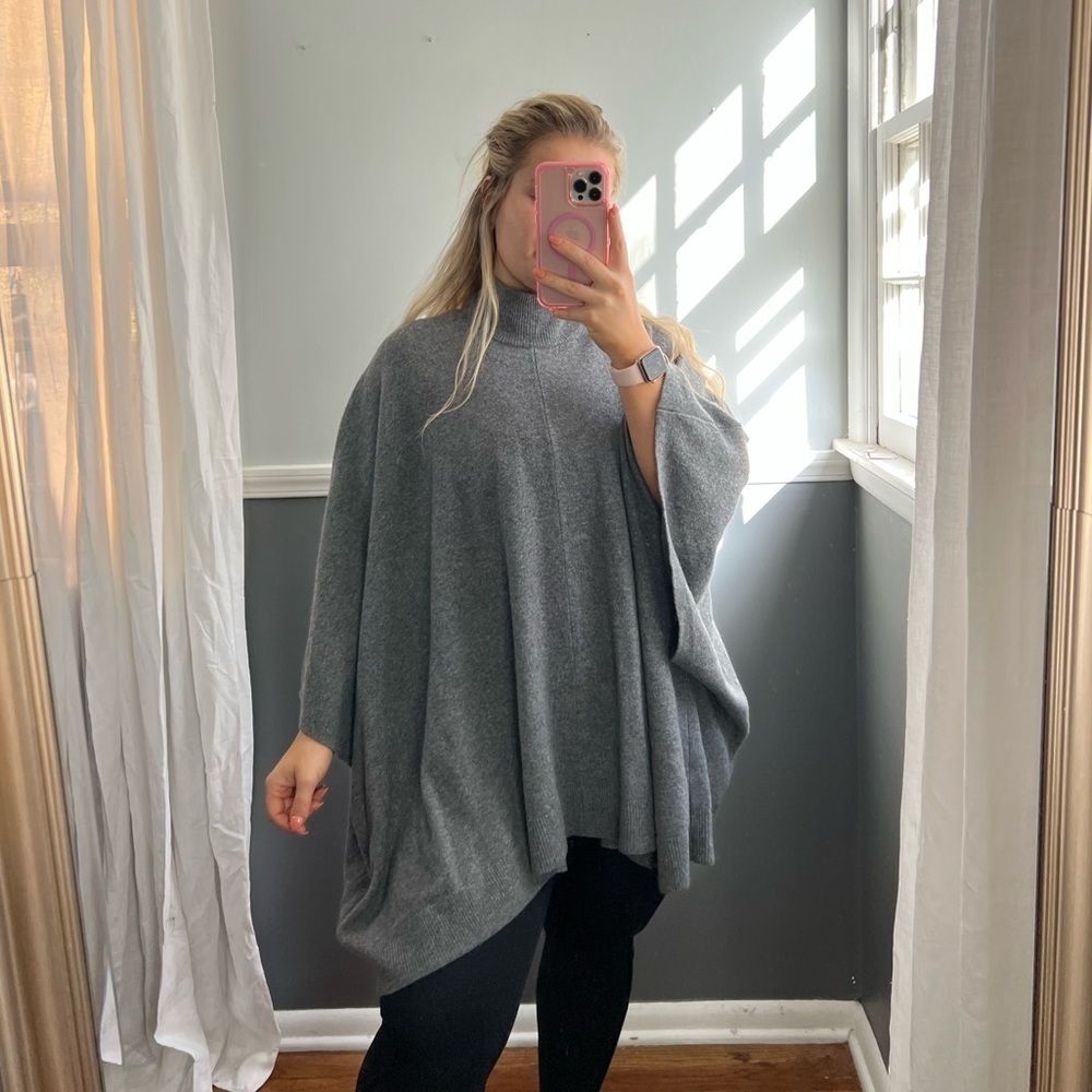 Theory Wool Grey Oversized Poncho Sweater XS